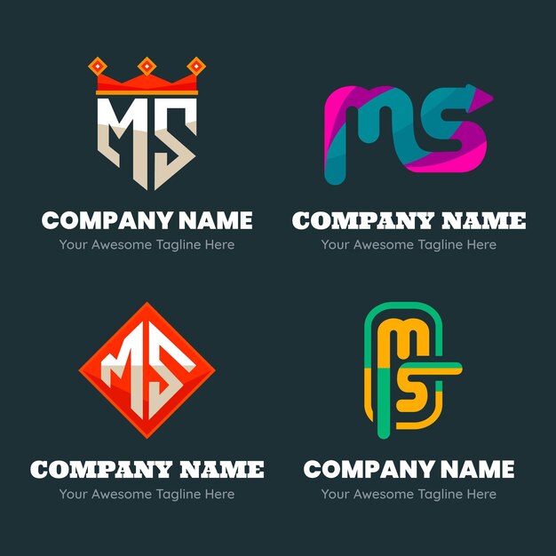 Ensemble de modèles de logo ms design plat