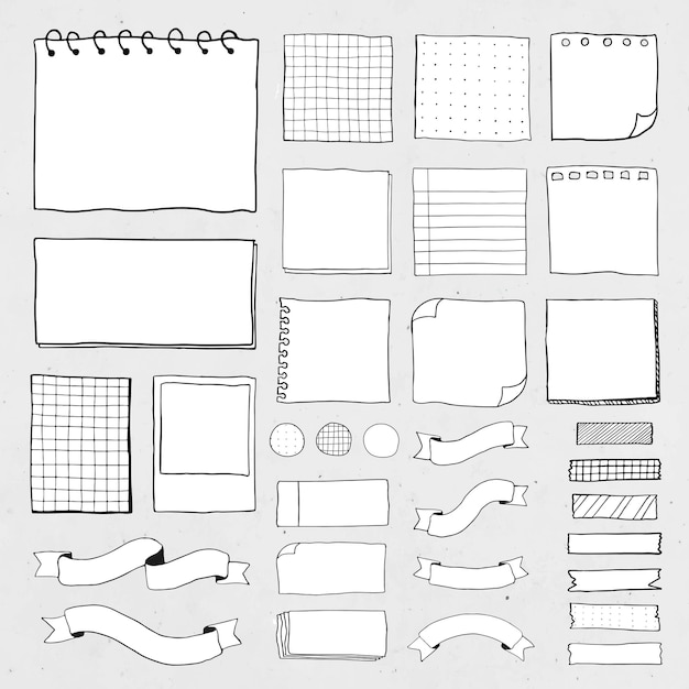 Vecteur gratuit ensemble de notes de papier de rappel vierge