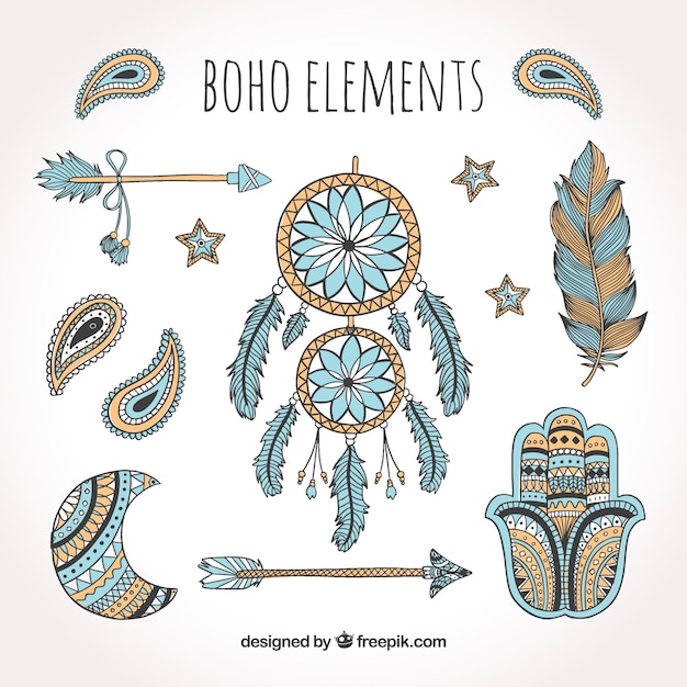 Vecteur gratuit ensemble d'ornements boho