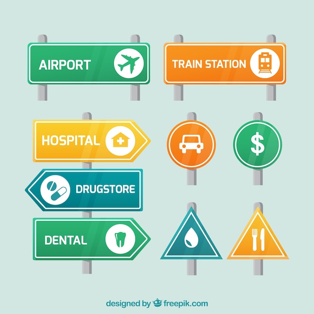 Vecteur gratuit ensemble de signalisation et panneaux de signalisation