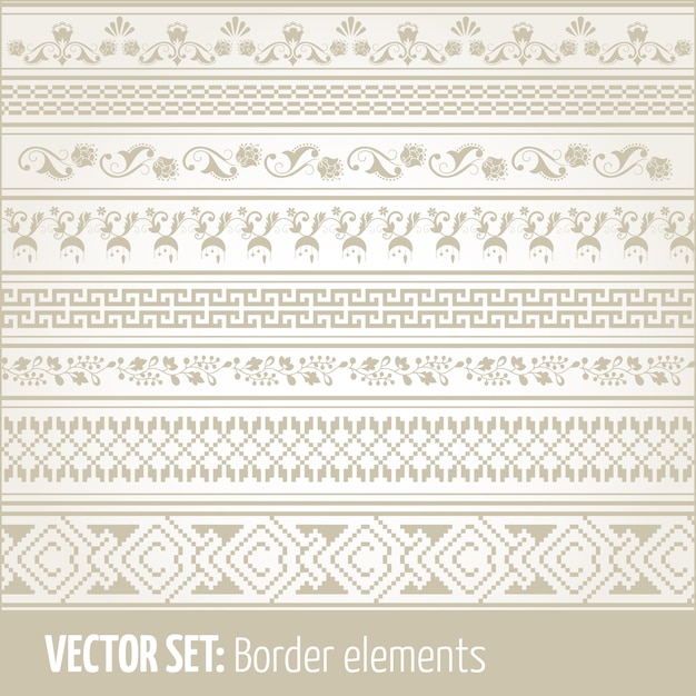 Vecteur gratuit ensemble vectoriel d'éléments de bordure et éléments de décoration de page. patrons d'éléments de décoration de bordure. illustrations de bordures ethniques.