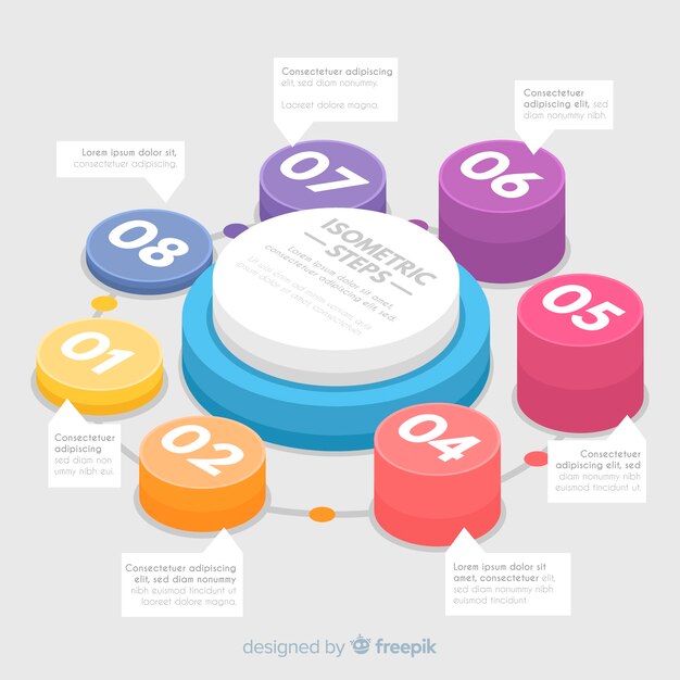 Étapes infographiques cerclées isométriques