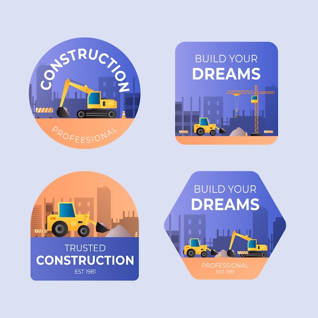 Vecteur gratuit étiquettes de projet de construction dégradées