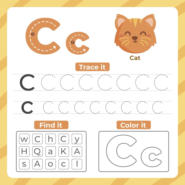 Vecteur gratuit feuille de calcul lettre c avec chat