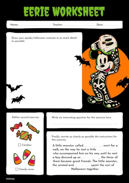 Vecteur gratuit la feuille de travail d'halloween de mickey mouse