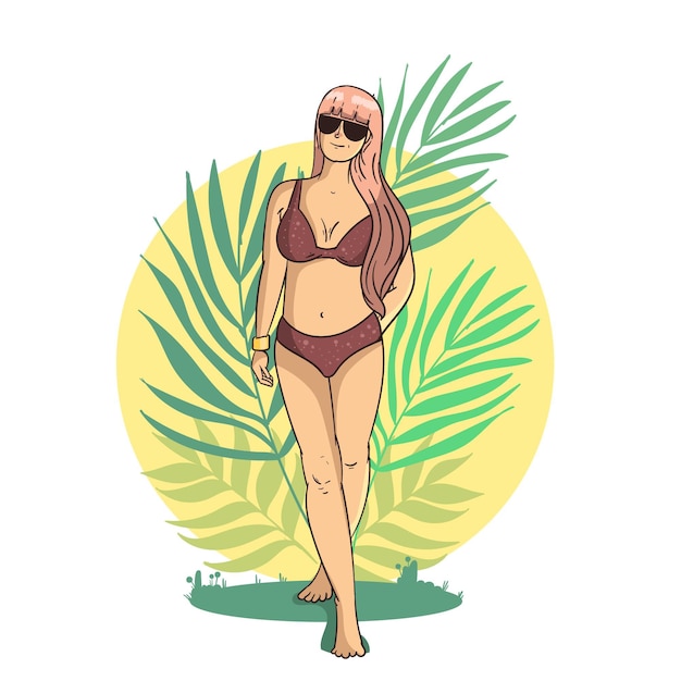 Vecteur gratuit fille dessinée à la main en illustration de bikini