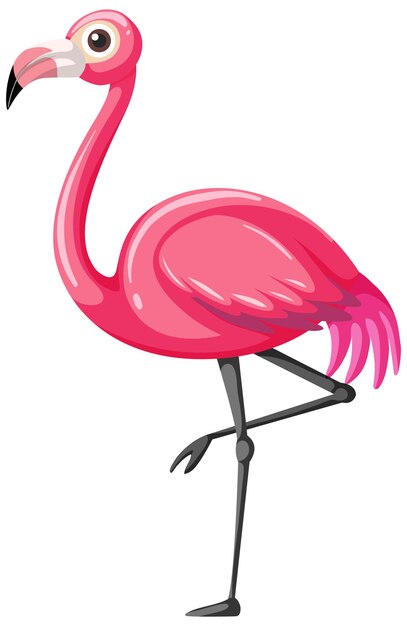 Flamant rose en style cartoon isolé sur fond blanc