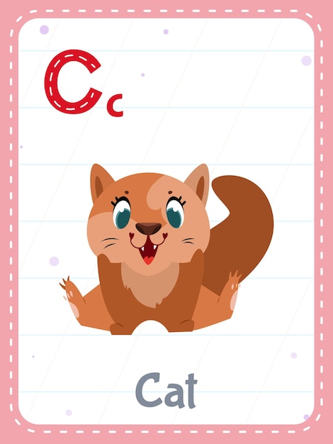 Vecteur gratuit flashcard imprimable de l'alphabet avec la lettre c et l'image d'un chat