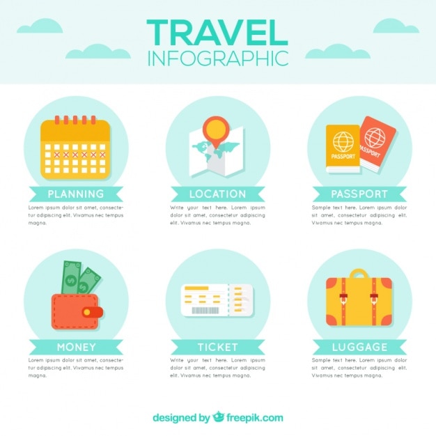 Vecteur gratuit flat infographique voyage avec variété d&#39;objets