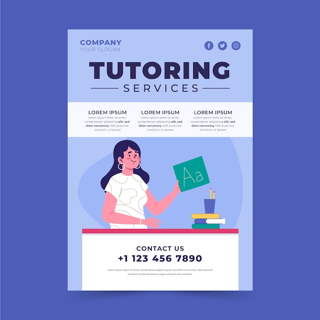 Flyer de tutorat design plat dessiné à la main