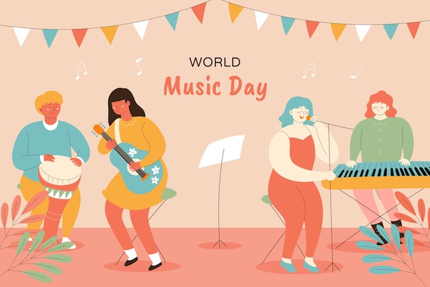 Vecteur gratuit fond dégradé pour la célébration de la journée mondiale de la musique