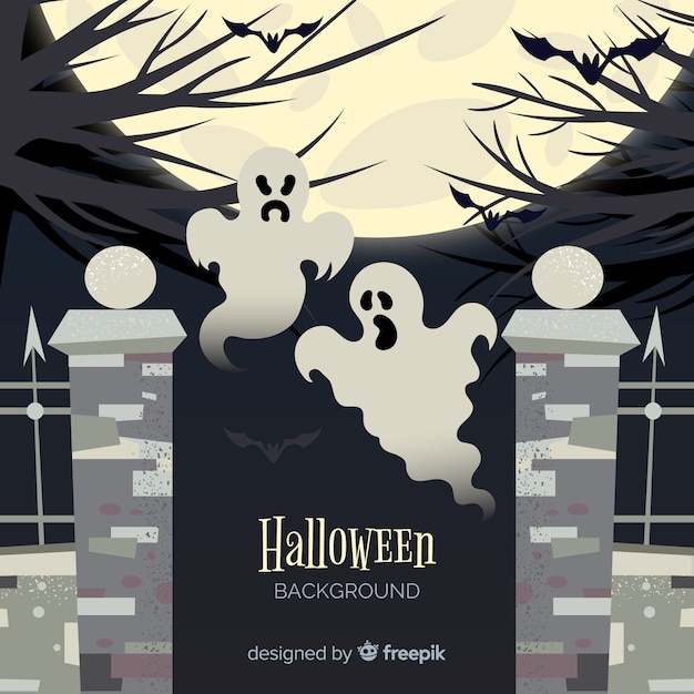 Vecteur gratuit fond effrayant halloween avec un design plat