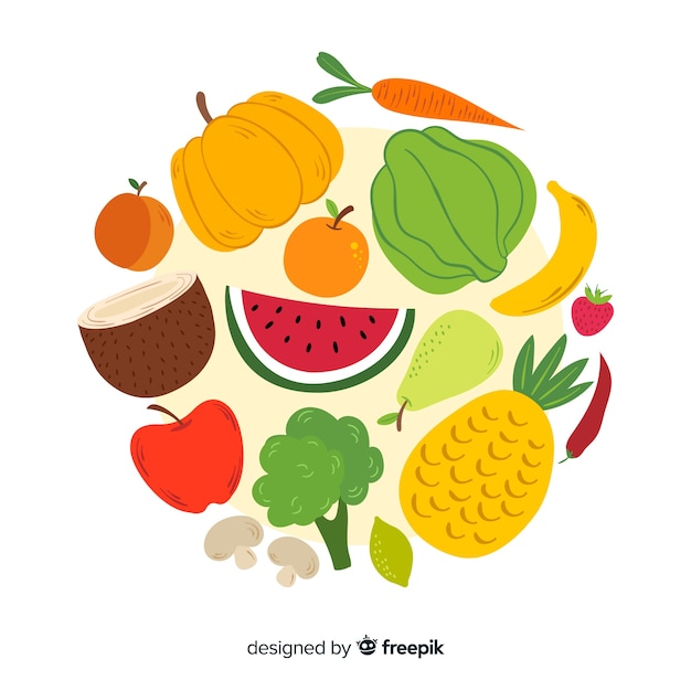 Vecteur gratuit fond de fruits et légumes dessinés à la main