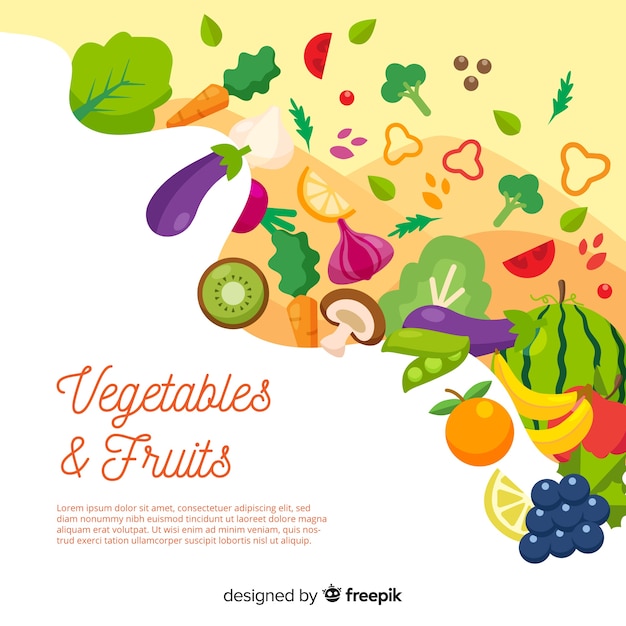 Vecteur gratuit fond de fruits et légumes frais dessinés à la main