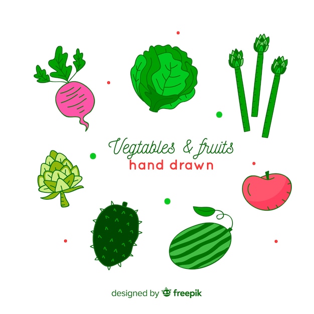 Vecteur gratuit fond de fruits et légumes frais dessinés à la main