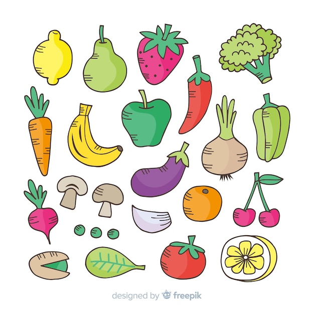 Fond de fruits et légumes frais dessinés à la main