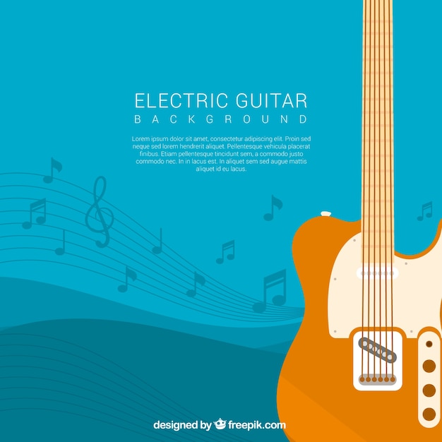 Vecteur gratuit fond de guitare électrique avec notes musicales