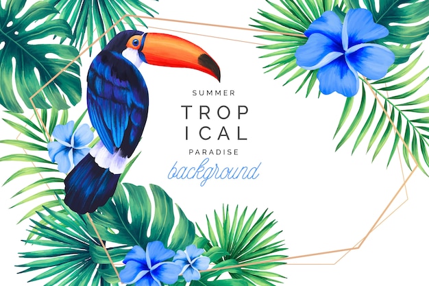 Fond de paradis tropical avec cadre doré