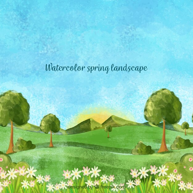 Fond de paysage de printemps aquarelle