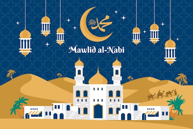 Vecteur gratuit fond plat mawlid al-nabi