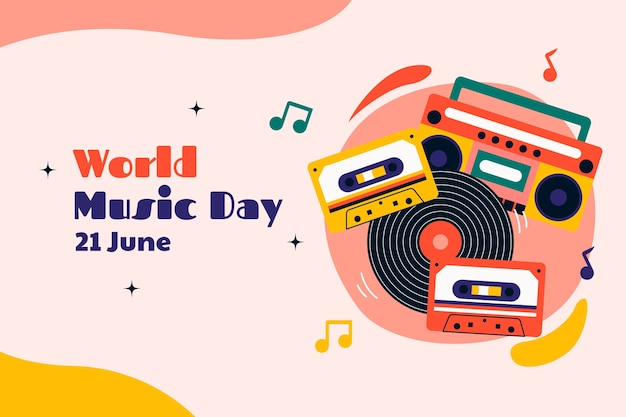 Vecteur gratuit fond plat pour la célébration de la journée mondiale de la musique