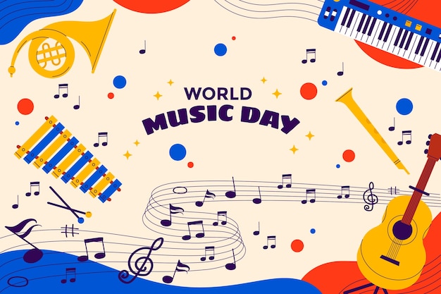 Vecteur gratuit fond plat pour la célébration de la journée mondiale de la musique