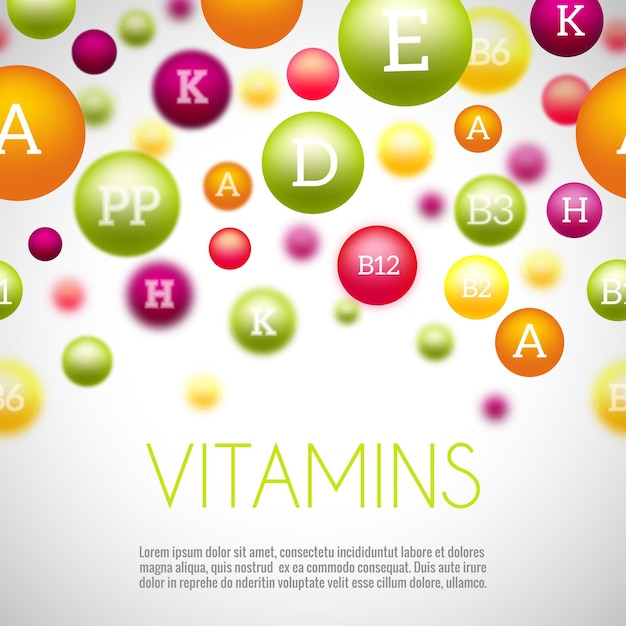 Vecteur gratuit fond de vitamines et de minéraux. vitamines minérales, minéraux de santé et vitamines, vitamines du groupe médical, minéraux naturels scientifiques. illustration vectorielle