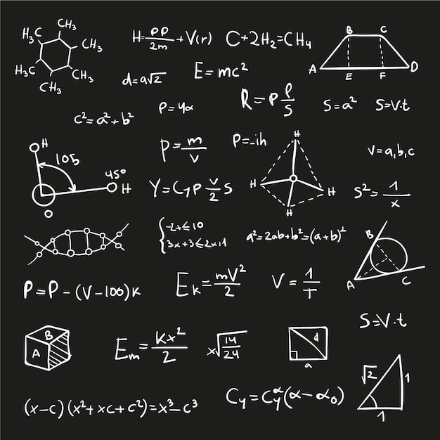 Vecteur gratuit formules scientifiques sur tableau noir