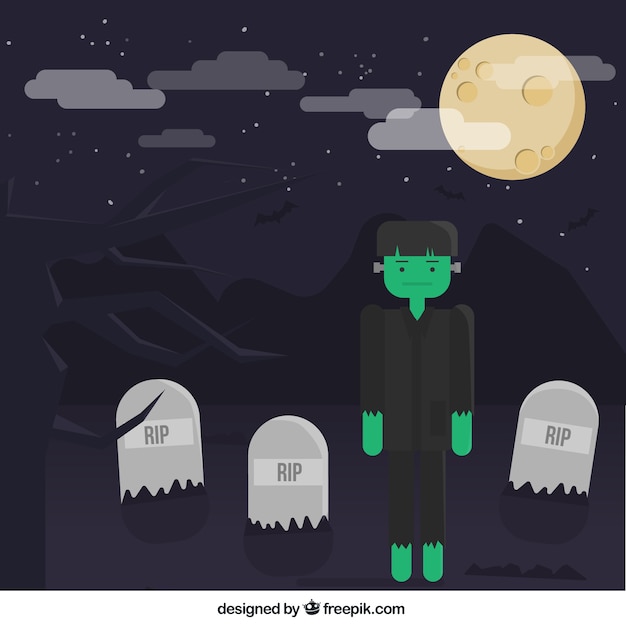 Vecteur gratuit frankenstein mignon dans le cimetière