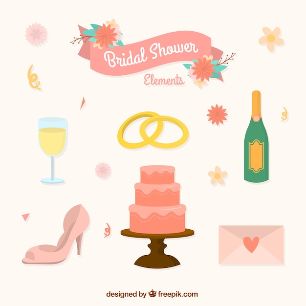 Vecteur gratuit gâteau de mariage et d&#39;autres articles