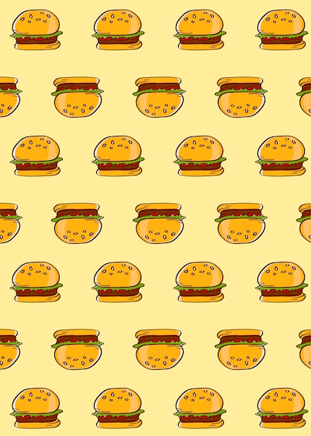 Vecteur gratuit hamburger doodle vecteur de fond jaune à motifs sans soudure