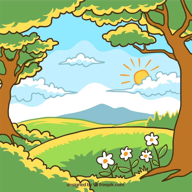 Vecteur gratuit hand-drawn spring landscape