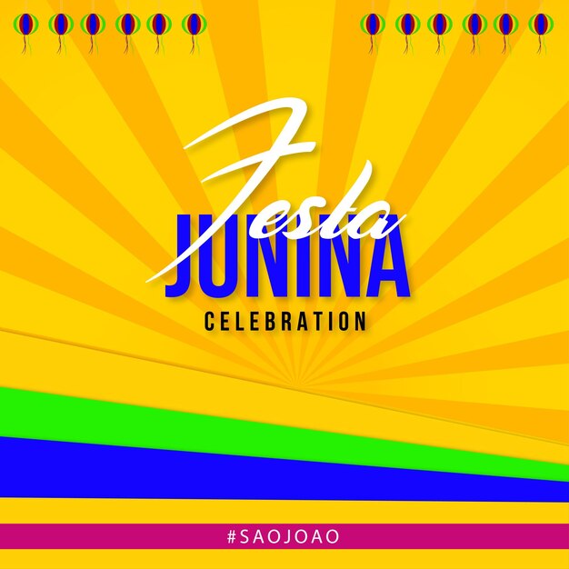 Happy Festa Junina Jaune Vert Bleu Fond Bannière De Conception De Médias Sociaux Vecteur Gratuit