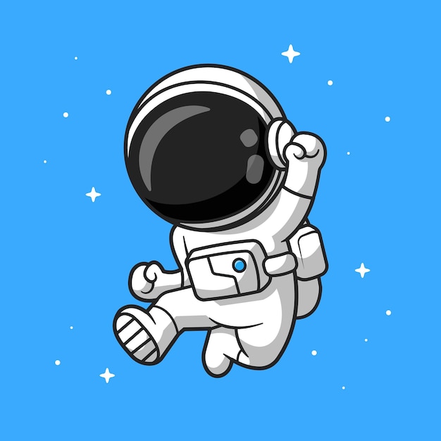 Heureux astronaute sautant Cartoon Vector Icon Illustration. Concept D'icône De Technologie Science Isolé Vecteur Premium. Style de dessin animé plat