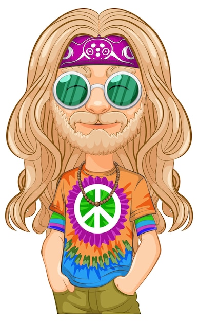 Vecteur gratuit un hippie groovy avec des vibrations pacifiques