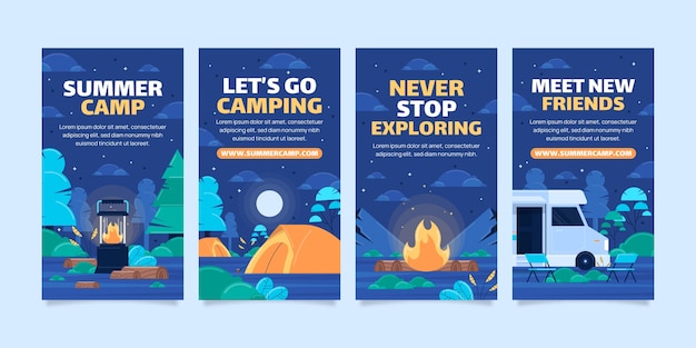 Vecteur gratuit histoires instagram d'aventure de camping design plat