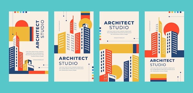 Vecteur gratuit histoires instagram du projet d'architecture minimale