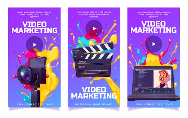 Vecteur gratuit histoires instagram de marketing vidéo