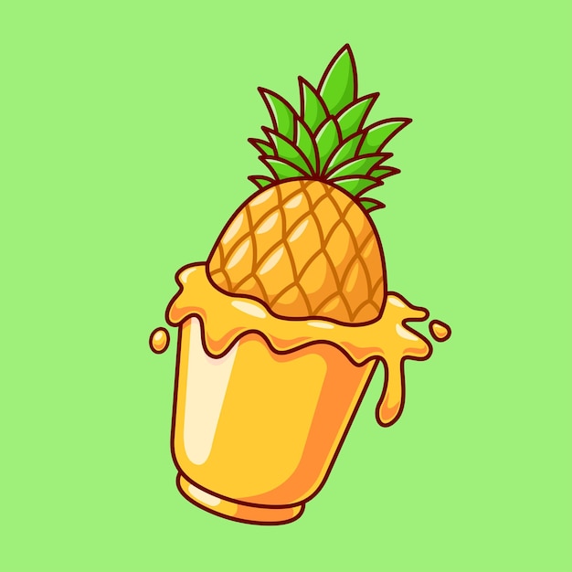 Vecteur gratuit icône vectorielle de dessin animé de jus d'ananas dans une tasse illustration d'icône de boisson de fruit vecteur plat isolé