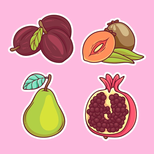 Icônes d'autocollants de fruits Vecteur de coloriage dessiné à la main