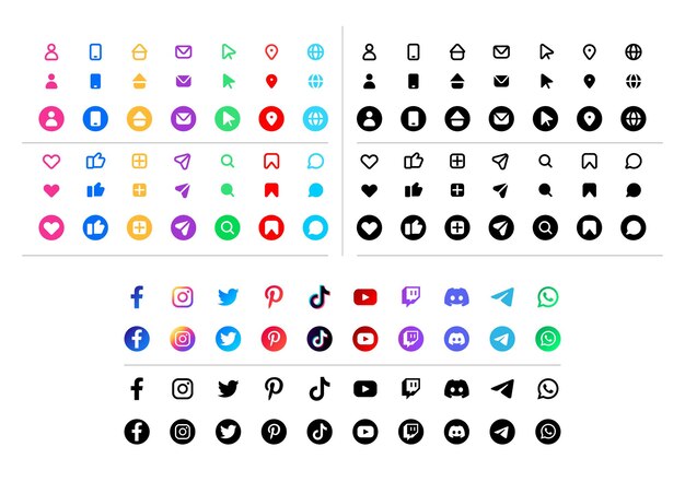 Icônes et collection de logos de médias sociaux pour cartes de visite et sites Web