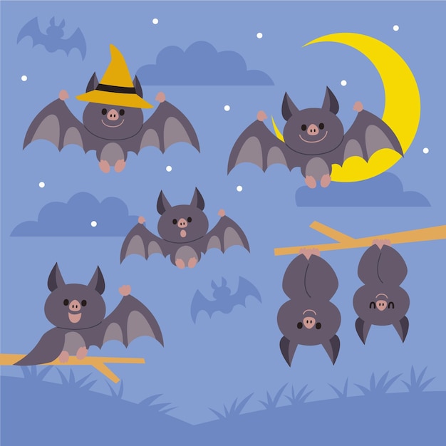 Vecteur gratuit illustration de chauve-souris halloween plat