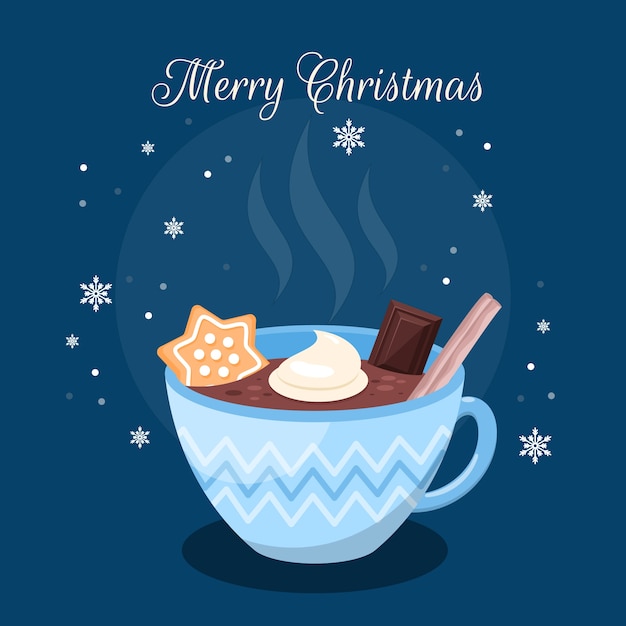 Vecteur gratuit illustration de chocolat chaud de noël plat