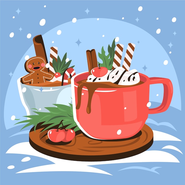 Vecteur gratuit illustration de chocolat chaud de noël plat