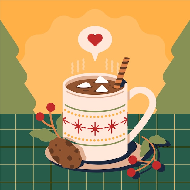 Vecteur gratuit illustration de chocolat chaud de noël plat