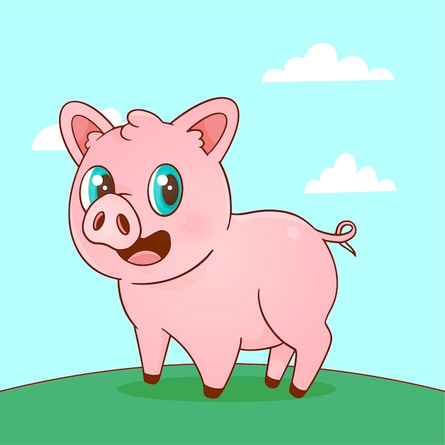 Vecteur gratuit illustration de cochon dessin animé dessiné à la main