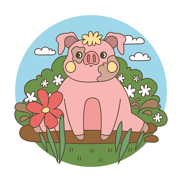 Vecteur gratuit illustration de cochon dessin animé dessiné à la main