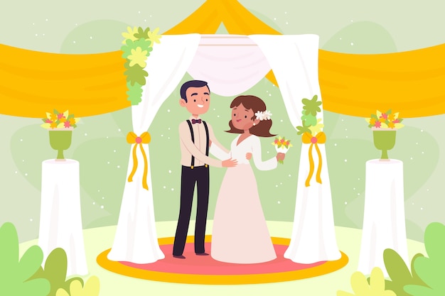 Vecteur gratuit illustration avec le concept de la mariée et le marié