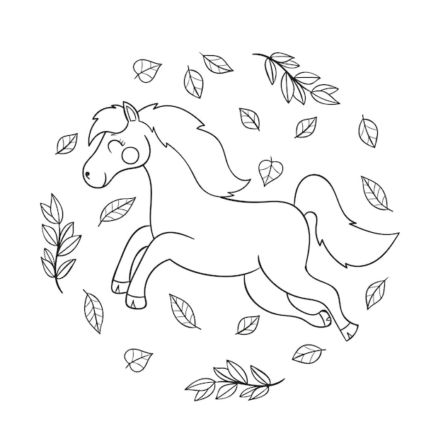 Illustration de contour de cheval dessiné à la main