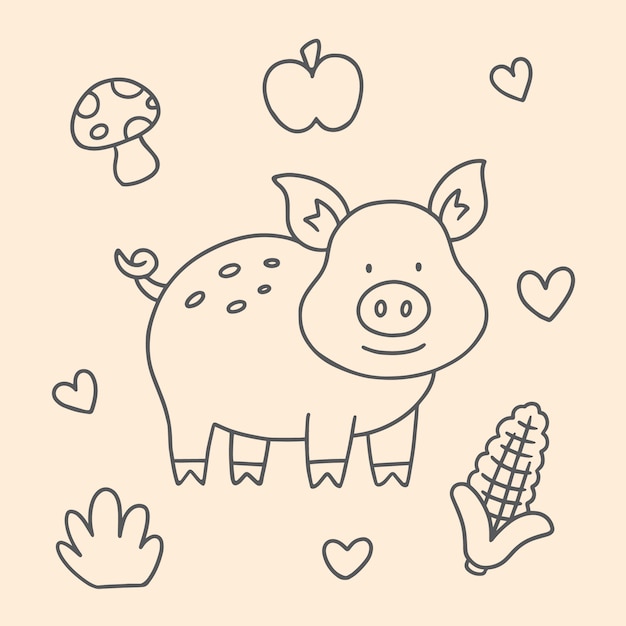 Vecteur gratuit illustration de contour de cochon dessiné à la main